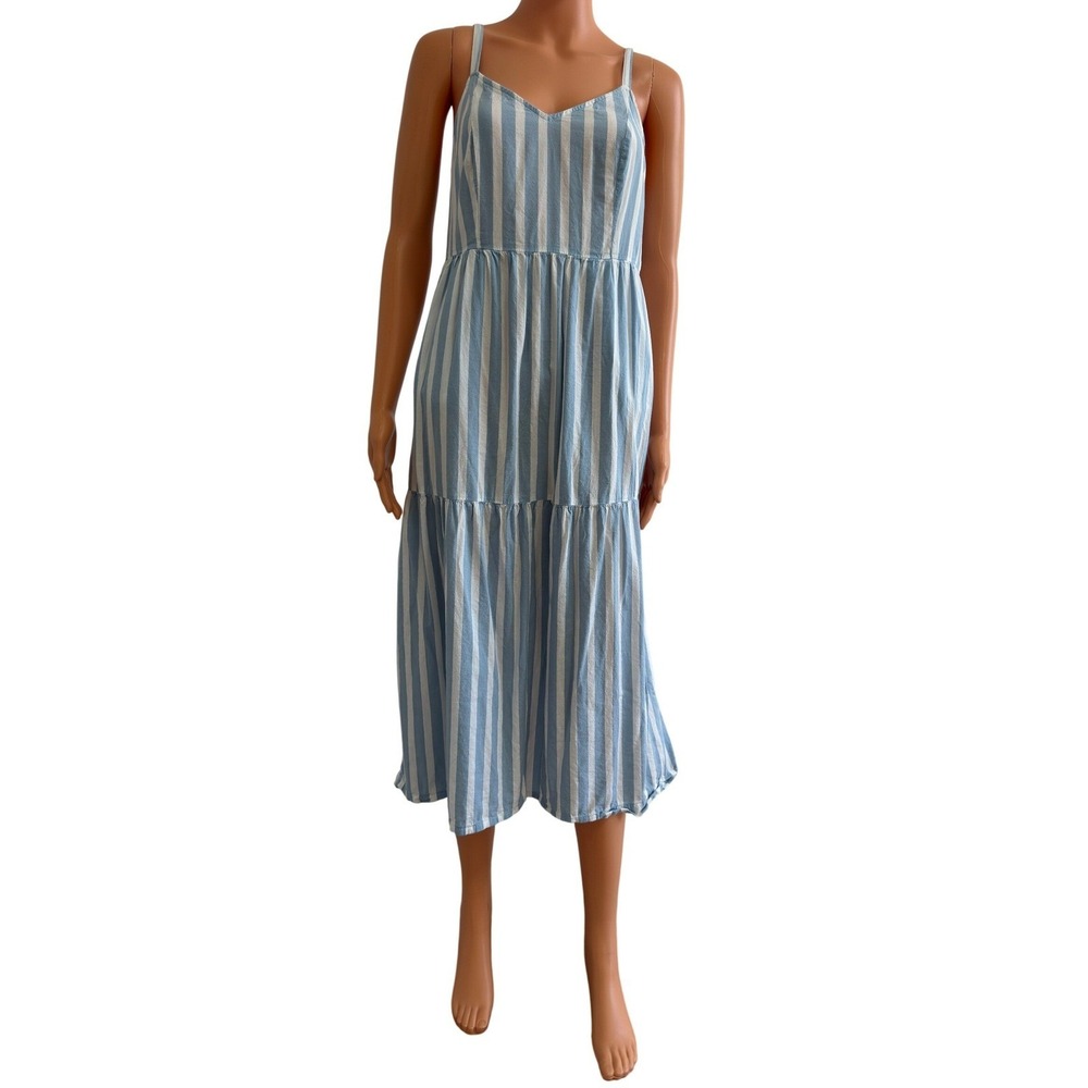 Old Navy Katherine Cami Midi Dress XS Blue White Striped Tiered V-Neck Old Navy